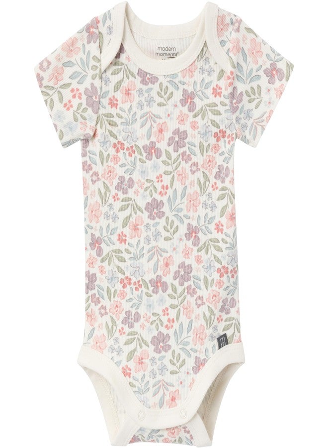 Modern Moments by Gerber Unisex Baby 4-pack Short-sleeve Bodysuits & Shortie Set, Ivory Garden/Medium Lilac, 18 Months - Image 4