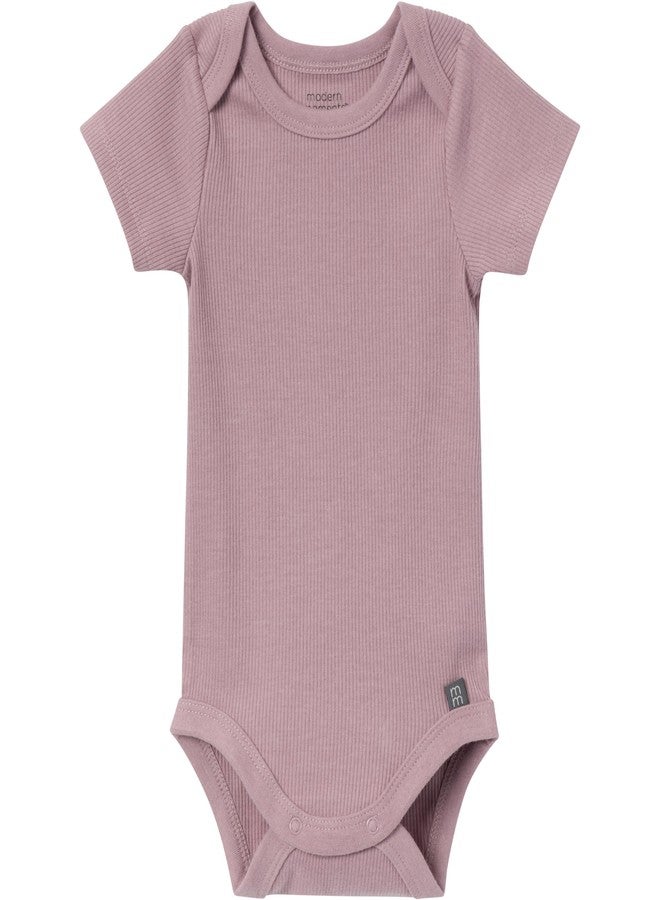Modern Moments by Gerber Unisex Baby 4-pack Short-sleeve Bodysuits & Shortie Set, Ivory Garden/Medium Lilac, 18 Months - Image 2