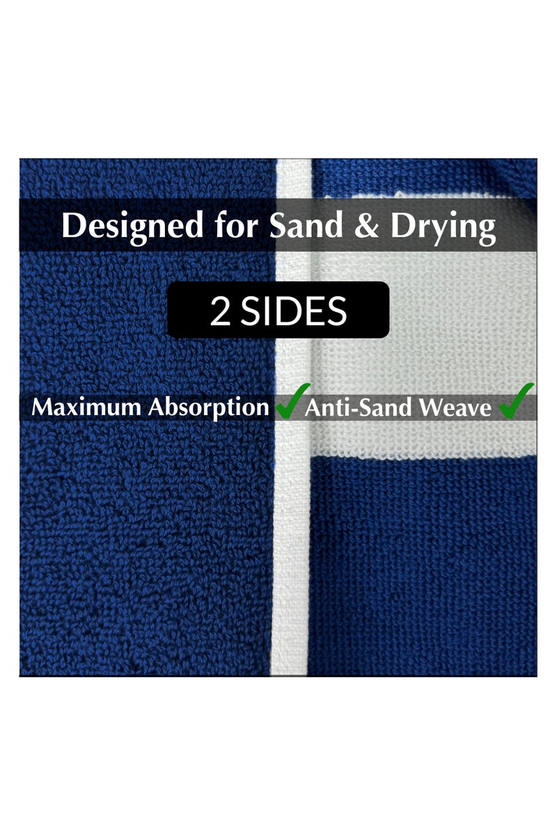 Fabienne Oversized Premium Beach Towel 90x180 cm Luxury Pool Towel Cabana Stripe Oversized Bath Sheet Spa Towel Sand Resistant 5-Star Hotel Quality Towel Blue - Image 4