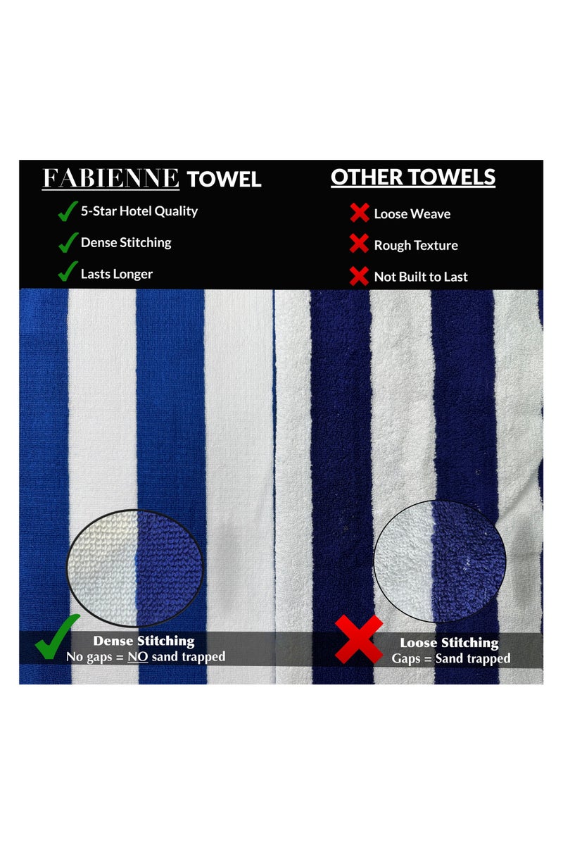 Fabienne Oversized Premium Beach Towel 90x180 cm Luxury Pool Towel Cabana Stripe Oversized Bath Sheet Spa Towel Sand Resistant 5-Star Hotel Quality Towel Blue - Image 3