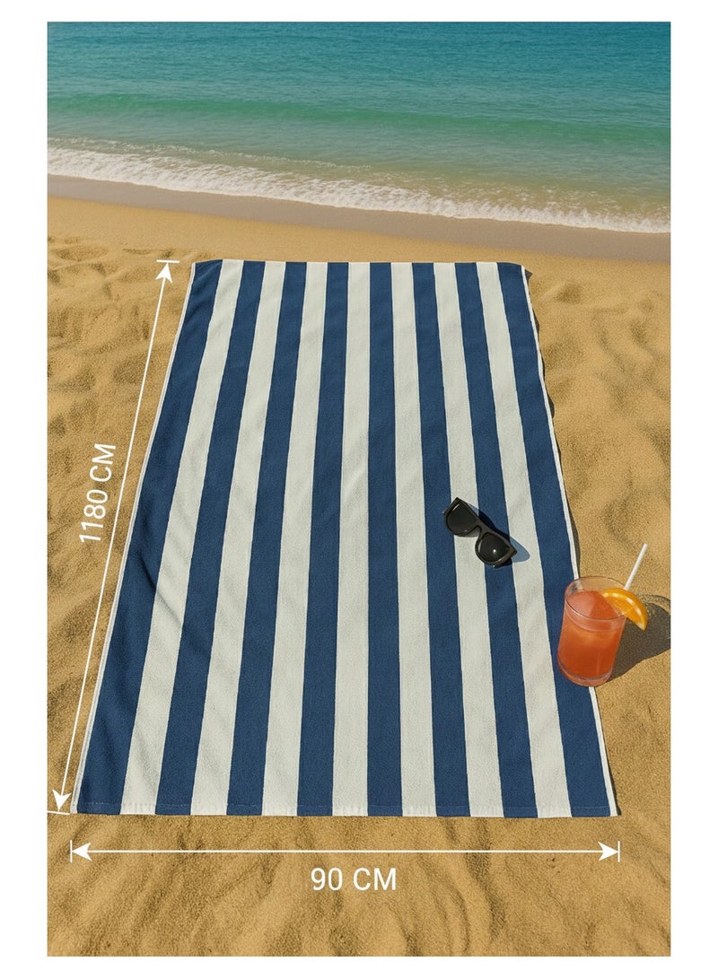 Fabienne Oversized Premium Beach Towel 90x180 cm Luxury Pool Towel Cabana Stripe Oversized Bath Sheet Spa Towel Sand Resistant 5-Star Hotel Quality Towel Blue - Image 2