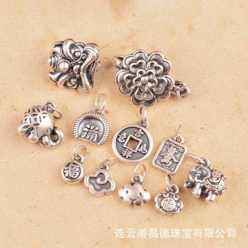 999 Foot Silver Jewelry Accessories New Year Good Elephant Lion Buckle Gold Ten Thousand Two Lucky Clouds Pendant Good Luck - Image 4
