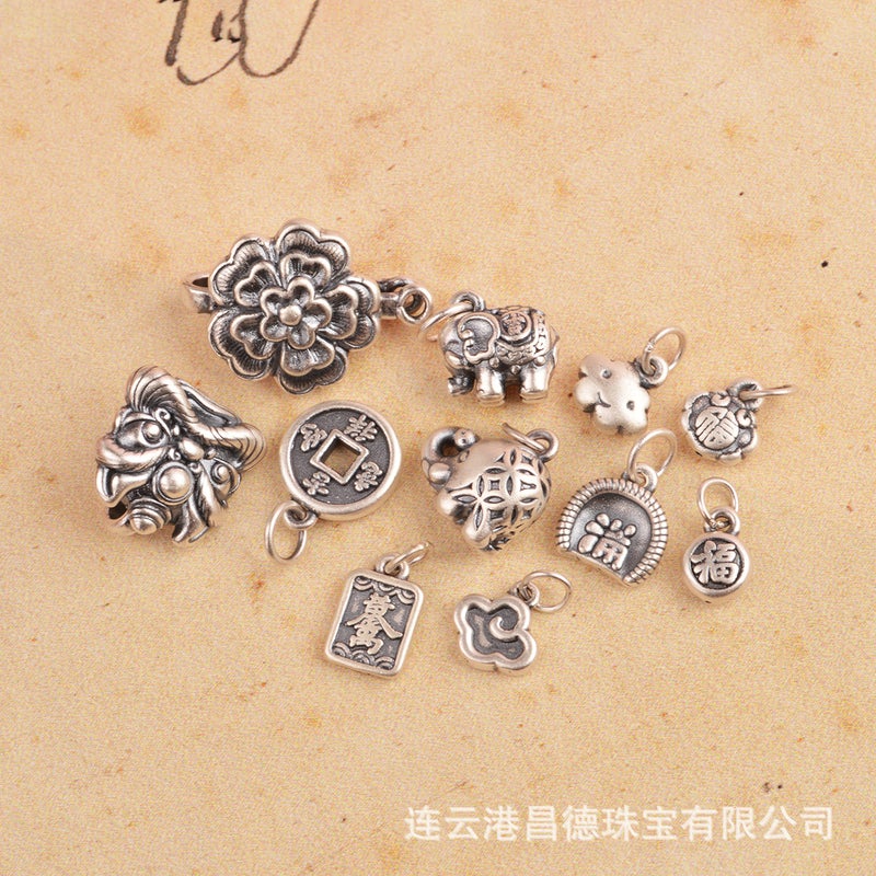 999 Foot Silver Jewelry Accessories New Year Good Elephant Lion Buckle Gold Ten Thousand Two Lucky Clouds Pendant Good Luck - Image 2