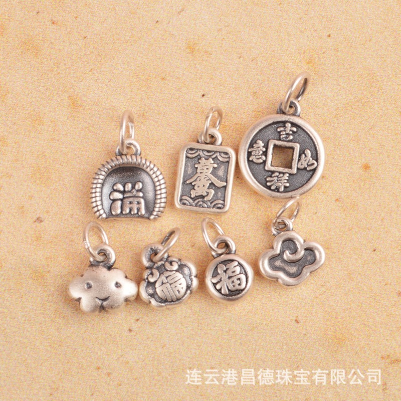 999 Foot Silver Jewelry Accessories New Year Good Elephant Lion Buckle Gold Ten Thousand Two Lucky Clouds Pendant Good Luck - Image 3