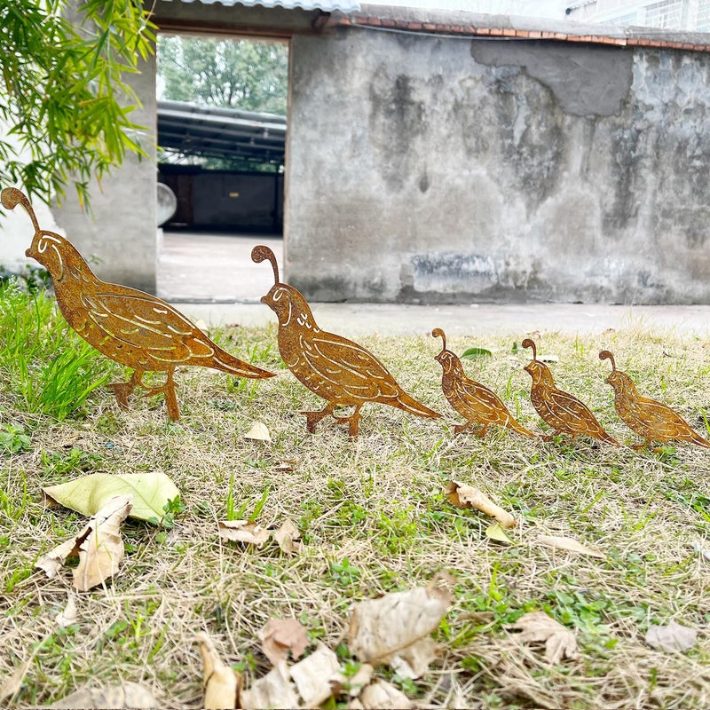 SWNACOR 5PCS Rusty Quail Family Decorative Garden Stakes, Metal Birds Yard Decor, Bird Lover Gifts for Women Mom Grandma Wife, Metal Birds Statues Garden Sculptures and Yard Art, Patio, Lawn Ornaments - Image 2