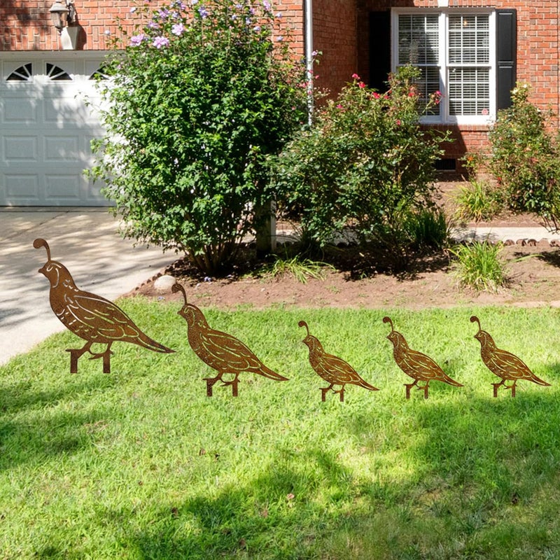SWNACOR 5PCS Rusty Quail Family Decorative Garden Stakes, Metal Birds Yard Decor, Bird Lover Gifts for Women Mom Grandma Wife, Metal Birds Statues Garden Sculptures and Yard Art, Patio, Lawn Ornaments - Image 5