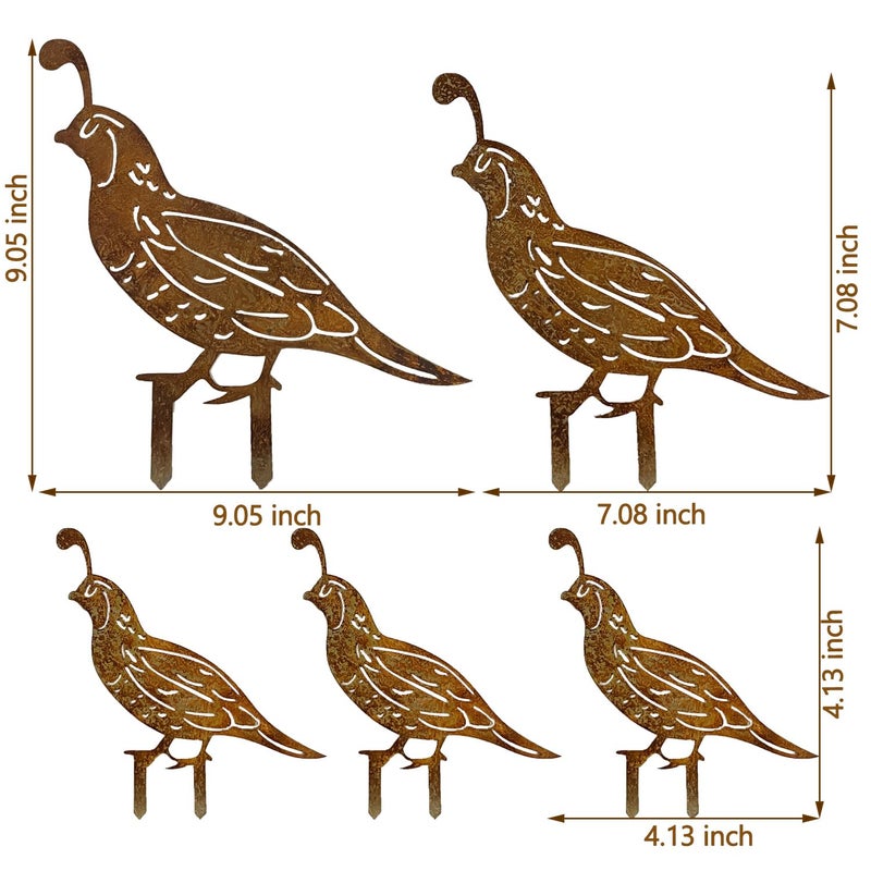 SWNACOR 5PCS Rusty Quail Family Decorative Garden Stakes, Metal Birds Yard Decor, Bird Lover Gifts for Women Mom Grandma Wife, Metal Birds Statues Garden Sculptures and Yard Art, Patio, Lawn Ornaments - Image 4