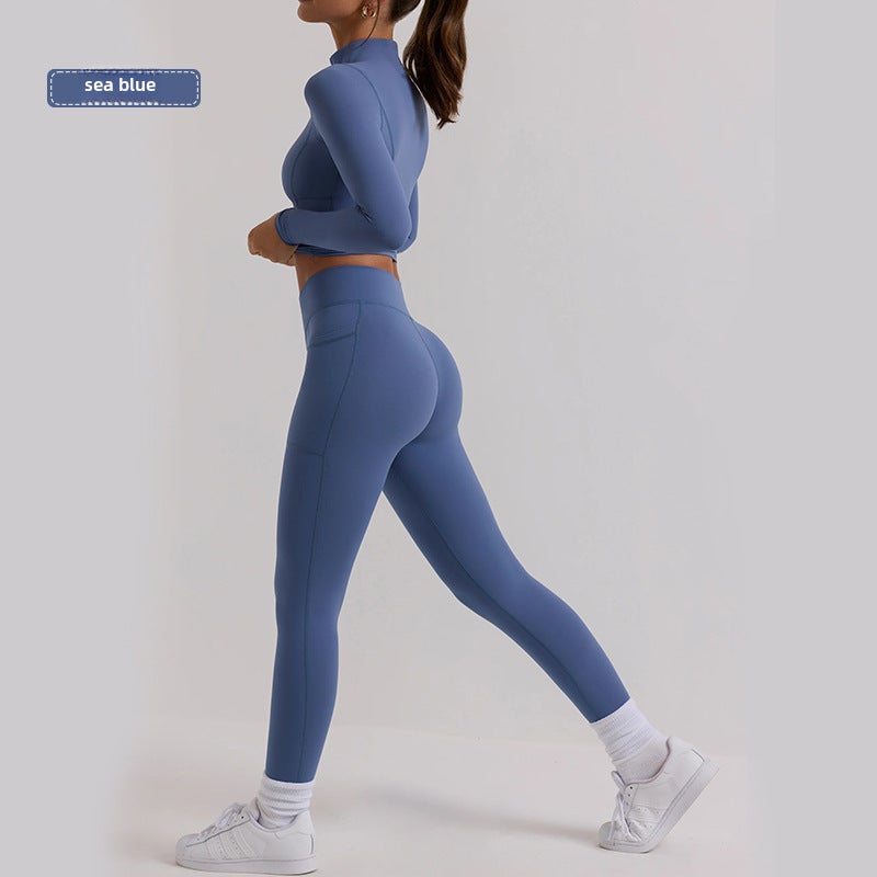 اسم المحتوى ناريلا New Long-Sleeve Yoga Suit Fitness Set for Women Sea Blue