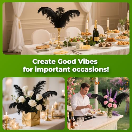 Piokio 20pcs Natural Black Ostrich Feathers 10-12 inch (25-30cm) Bulk Feathers for Home Decoration and DIY Clothes Decoration, Gatsby Decorations - Image 4