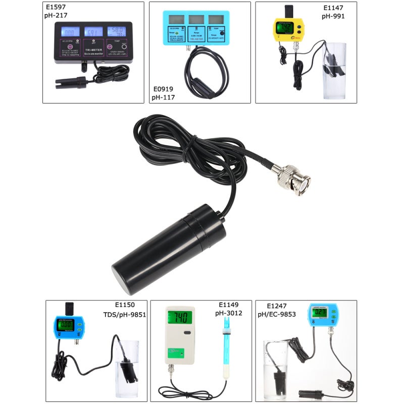 pH Electrode: 0.00-14.00pH Range ±0.1pH Accuracy - Durable Black ABS Construction Sensitive Crystal Ball Probe for Laboratory Water Testing Aqueous Solution Measurement - Image 3