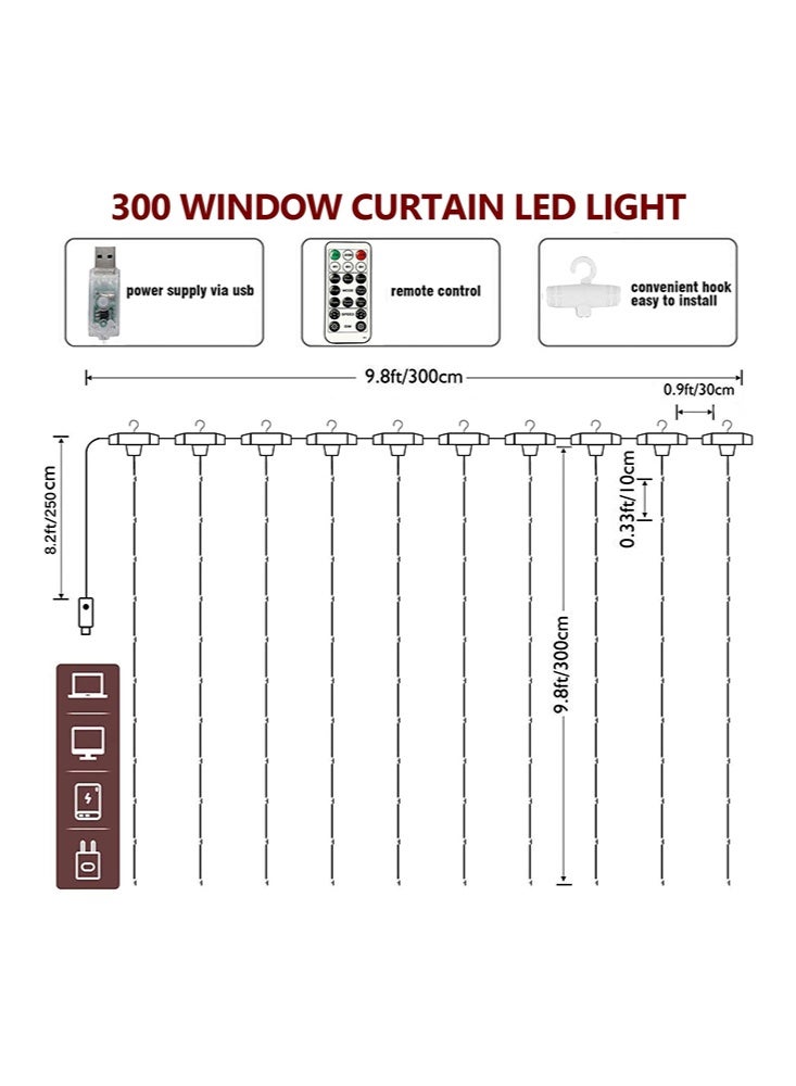 أضواء ستارة بيضاء مع 8 أوضاع إضاءة وجهاز تحكم عن بعد للزينة الداخلية والخارجية للنوافذ والجدران 3x3 متر - Image 2
