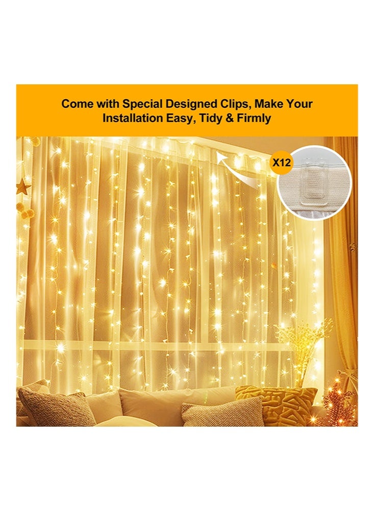 أضواء ستارة بيضاء مع 8 أوضاع إضاءة وجهاز تحكم عن بعد للزينة الداخلية والخارجية للنوافذ والجدران 3x3 متر - Image 4