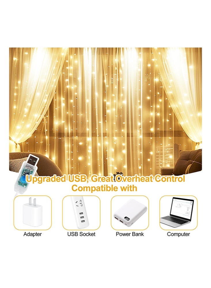 أضواء ستارة بيضاء مع 8 أوضاع إضاءة وجهاز تحكم عن بعد للزينة الداخلية والخارجية للنوافذ والجدران 3x3 متر - Image 5