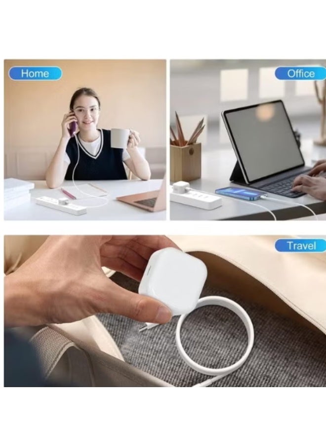 شاحن سريع أصلي قابل للطي من النوع C بقوة 35 وات لهاتف iPhone 16 / 15 Pro Max / سلسلة 15 | محول طاقة USB-C بقوة 35 وات مع كابل شحن سريع من النوع C إلى النوع C بطول متر واحد | متوافق مع iPhone وSamsung S24 وHuawei وجميع الهواتف/الأجهزة اللوحية المزودة بمنفذ USB-C - أبيض - Image 3