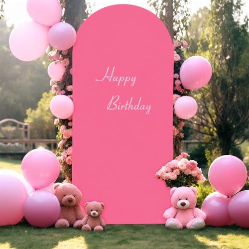 PARTISKY Hot Pink Arch Cover, 6FT Spandex Fitted Wedding Arch Stand Covers Round Top Chiara Backdrop Cover for Birthday Party Ceremony Banquet Decoration - Image 4