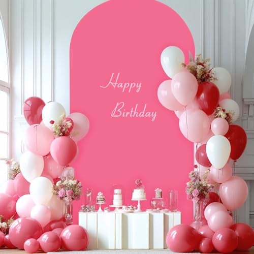 PARTISKY Hot Pink Arch Cover, 6FT Spandex Fitted Wedding Arch Stand Covers Round Top Chiara Backdrop Cover for Birthday Party Ceremony Banquet Decoration - Image 3