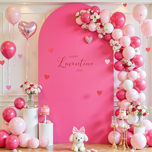 PARTISKY Hot Pink Arch Cover, 6FT Spandex Fitted Wedding Arch Stand Covers Round Top Chiara Backdrop Cover for Birthday Party Ceremony Banquet Decoration - Image 1