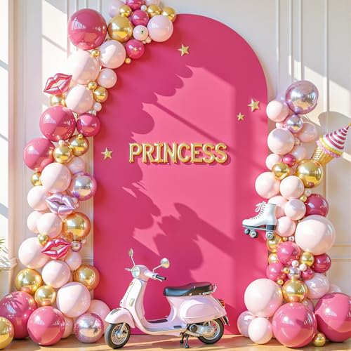 PARTISKY Hot Pink Arch Cover, 6FT Spandex Fitted Wedding Arch Stand Covers Round Top Chiara Backdrop Cover for Birthday Party Ceremony Banquet Decoration - Image 2