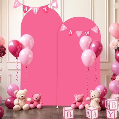 PARTISKY Hot Pink Arch Cover, 6FT Spandex Fitted Wedding Arch Stand Covers Round Top Chiara Backdrop Cover for Birthday Party Ceremony Banquet Decoration - Image 5