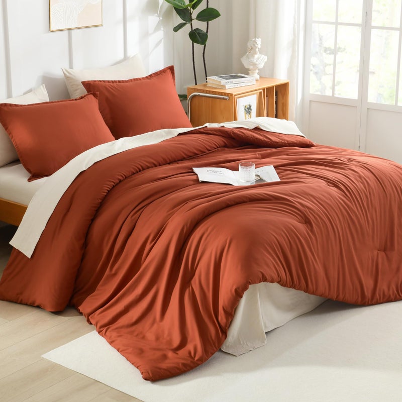 Litanika Burnt Orange Twin/Twin XL Comforter Set  2 Pieces Solid Terracotta Lightweight Bedding Comforter Set  Rust Fluffy Quilted Blanket Set (66x90In Comforter & 1 Pillowcase) - Image 3