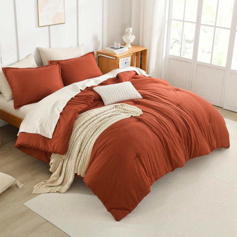 Litanika Burnt Orange Twin/Twin XL Comforter Set  2 Pieces Solid Terracotta Lightweight Bedding Comforter Set  Rust Fluffy Quilted Blanket Set (66x90In Comforter & 1 Pillowcase) - Image 4