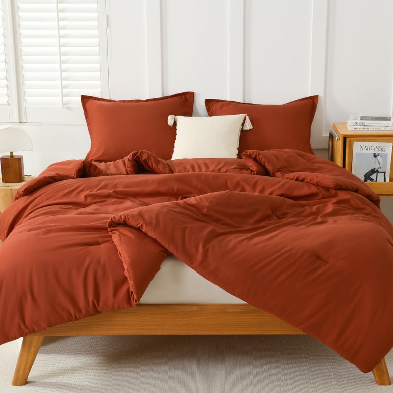 Litanika Burnt Orange Twin/Twin XL Comforter Set  2 Pieces Solid Terracotta Lightweight Bedding Comforter Set  Rust Fluffy Quilted Blanket Set (66x90In Comforter & 1 Pillowcase) - Image 5