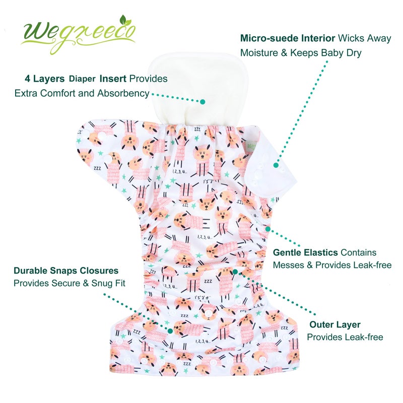 wegreeco Cloth Diapers 6 Pack with 6 Inserts & 1 Wet Bag, Washable Cloth Diapers for Babies, One Size Adjustable Reusable (Flower) - Image 2