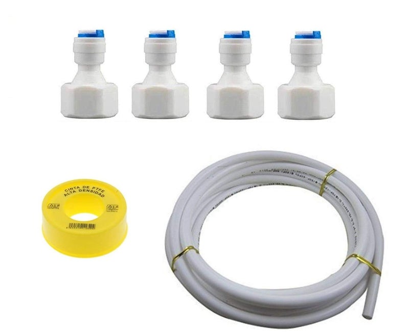 AQUALIQUID RO Female Direct Valve Straight Connector, 1/2" Female Thread X 3/8" Push fit For All Water Purifer (Set of 4 Pcs, 3 Meter 3/8" Pipe, Teflon Tape) - Image 1