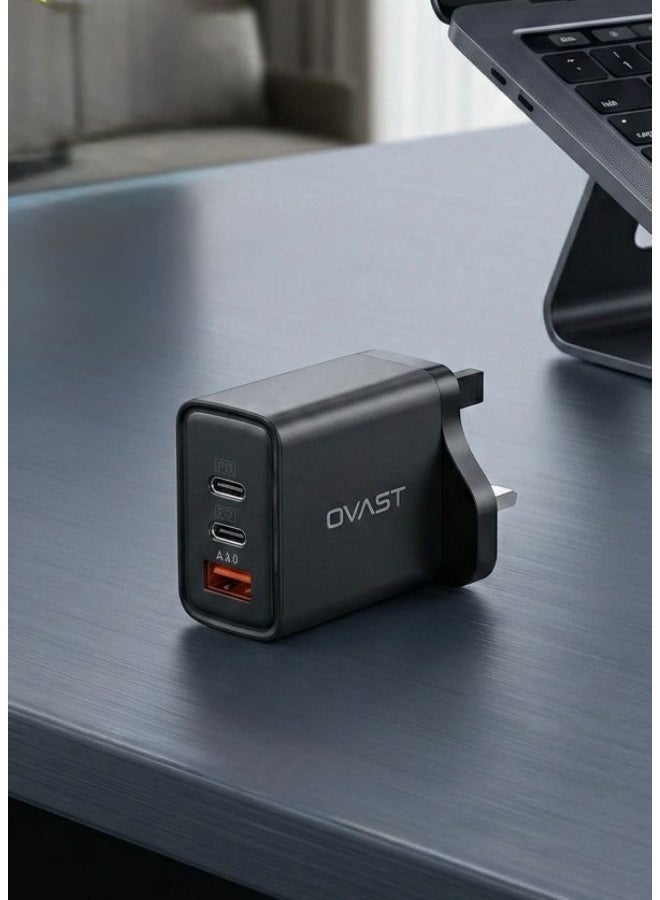 أوفست ‏3-Pin Wall Plug with Type-C and USB Ports , Fast Wall Charger , Fast 3-Pin Type-C Plug , British PD Type-C Plug , 3-Pin Socket with PD and USB Ports , Fast Charging Wall Charger , Contains 3 USB Fast Charging Ports , Smart PD Charging Port and Two USB-A Ports , Supports Qualcomm Quick Charge 3.0 Technology , Compatible with iPhone Phones , Compatible with Samsung Galaxy and Android Phones , UK 3-Pin Travel Charger , Supports Charging Tablets and iPads , Compact and Lightweight Design for Home Office and Travel , Modern Black Color , High-Quality Multi-Port Wall Charger , Safe and Stable Charging for All Smart Devices , Black Color. - Image 1