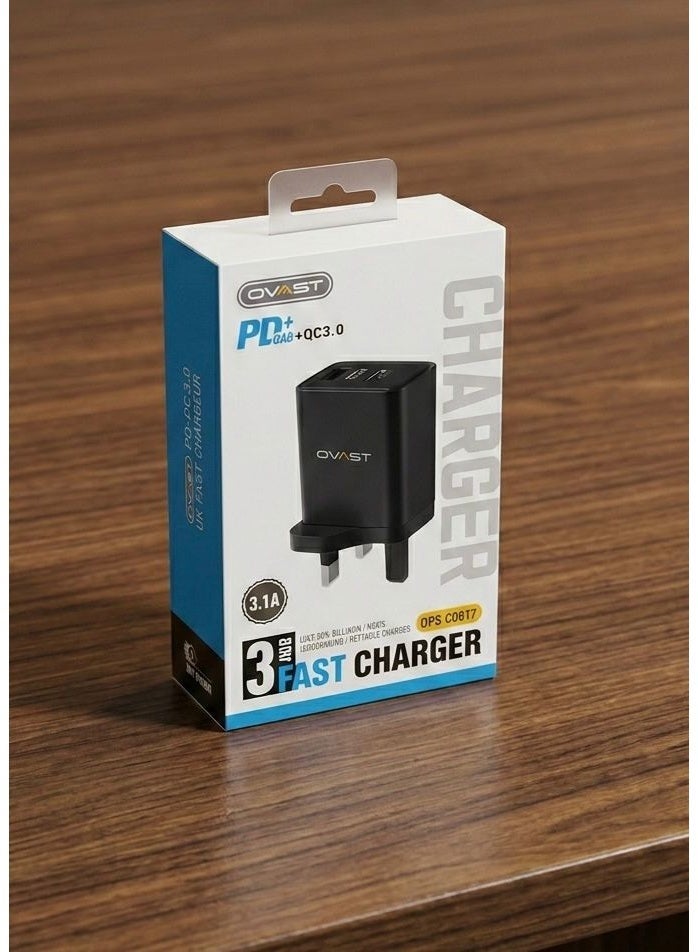 أوفست ‏3-Pin Wall Plug with Type-C and USB Ports , Fast Wall Charger , Fast 3-Pin Type-C Plug , British PD Type-C Plug , 3-Pin Socket with PD and USB Ports , Fast Charging Wall Charger , Contains 3 USB Fast Charging Ports , Smart PD Charging Port and Two USB-A Ports , Supports Qualcomm Quick Charge 3.0 Technology , Compatible with iPhone Phones , Compatible with Samsung Galaxy and Android Phones , UK 3-Pin Travel Charger , Supports Charging Tablets and iPads , Compact and Lightweight Design for Home Office and Travel , Modern Black Color , High-Quality Multi-Port Wall Charger , Safe and Stable Charging for All Smart Devices , Black Color. - Image 2
