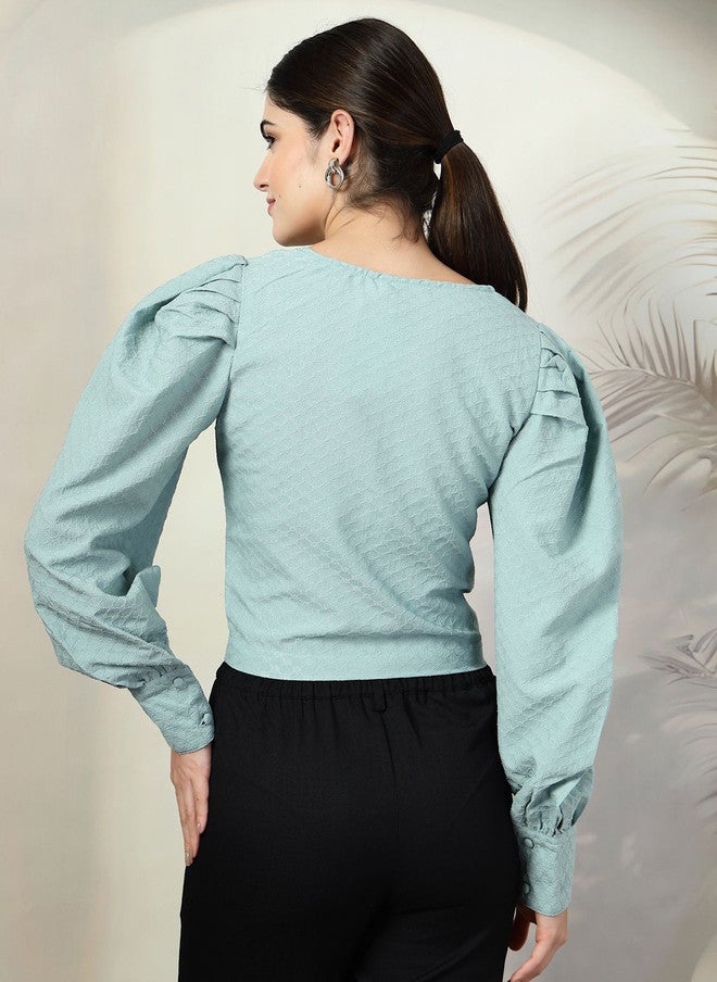 PlusS Sea Green Sweetheart Neck Top for Women - Image 5