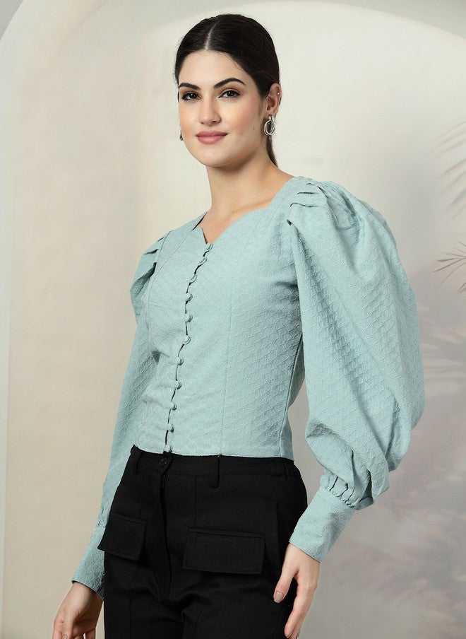 PlusS Sea Green Sweetheart Neck Top for Women - Image 4