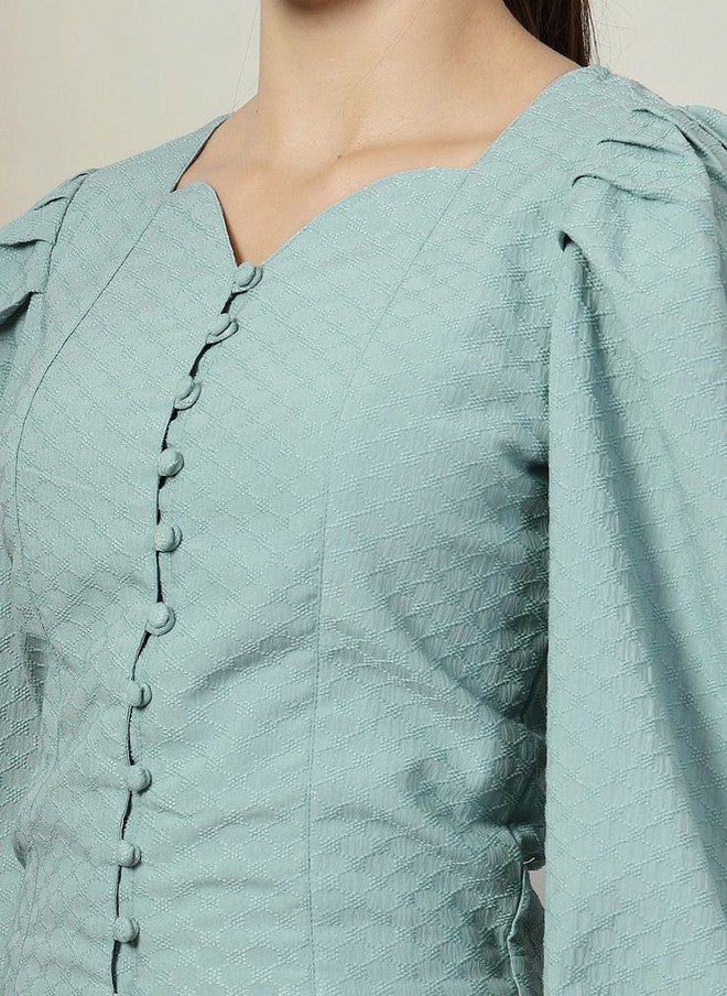 PlusS Sea Green Sweetheart Neck Top for Women - Image 2