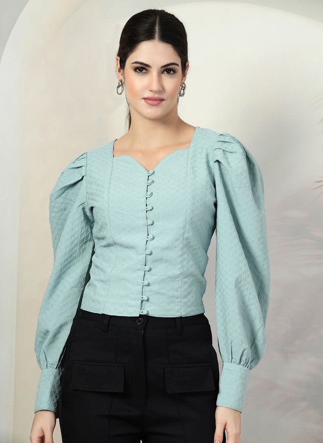 PlusS Sea Green Sweetheart Neck Top for Women - Image 1