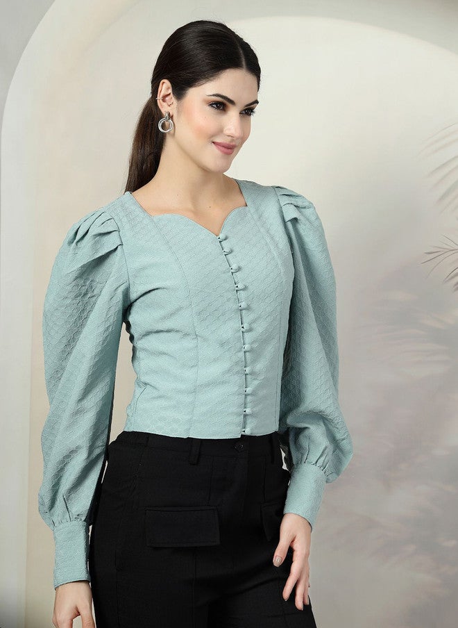 PlusS Sea Green Sweetheart Neck Top for Women - Image 3