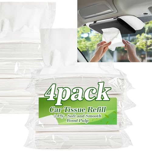 RAINFLOW 4 Packs 200 Car Tissues Car Tissue Refill 3Ply 50 Sheets Fit for Visor Napkins Holder LongLasting Travel UltraSoft and Smooth Gift for Vehicle Owners for Family Road Trips 67x67 in - Image 1