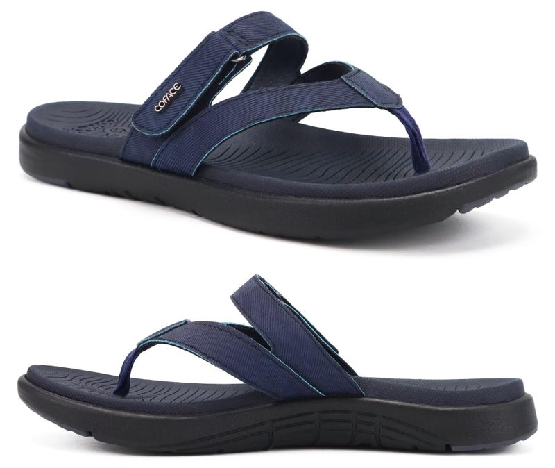 COFACE Womens Orthopedic Flip Flops Ladies Slip On Athletic Yoga Memory Foam Cushioned Recovery Walking Thong Sandals Summer Beach Pool Slippers Comfortable Plantar Fasciitis Arch Support Navy Size 8 - Image 1