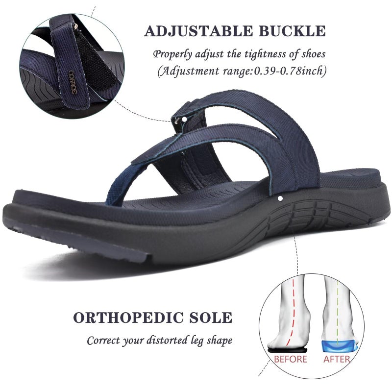 COFACE Womens Orthopedic Flip Flops Ladies Slip On Athletic Yoga Memory Foam Cushioned Recovery Walking Thong Sandals Summer Beach Pool Slippers Comfortable Plantar Fasciitis Arch Support Navy Size 8 - Image 4