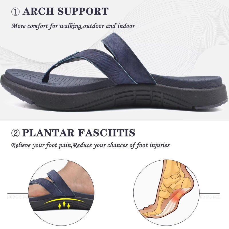 COFACE Womens Orthopedic Flip Flops Ladies Slip On Athletic Yoga Memory Foam Cushioned Recovery Walking Thong Sandals Summer Beach Pool Slippers Comfortable Plantar Fasciitis Arch Support Navy Size 8 - Image 3