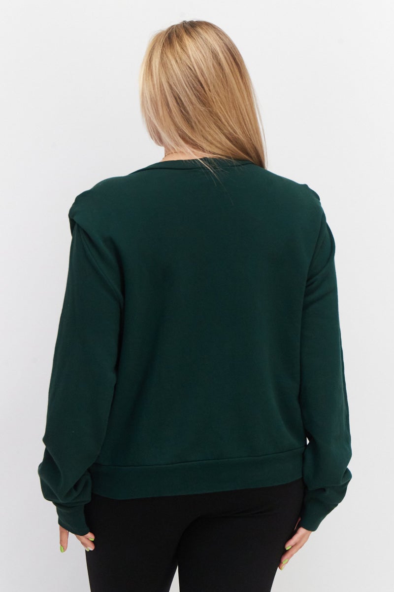 LNA Women Round Neck Plain Sweatshirt, Green - Image 2