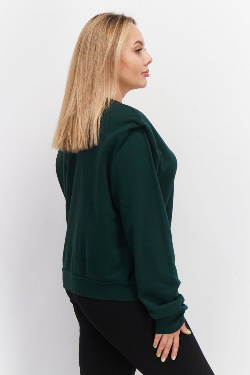 LNA Women Round Neck Plain Sweatshirt, Green - Image 4