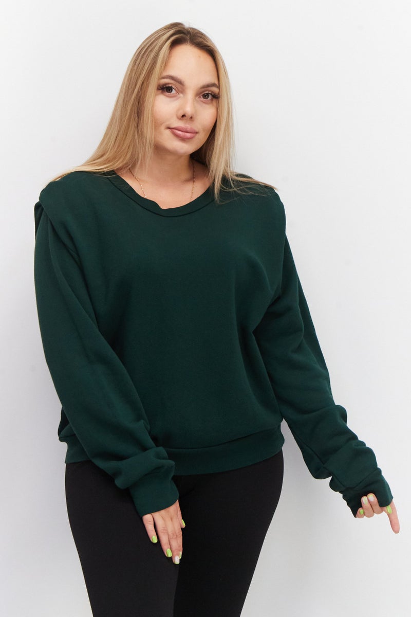 LNA Women Round Neck Plain Sweatshirt, Green - Image 1