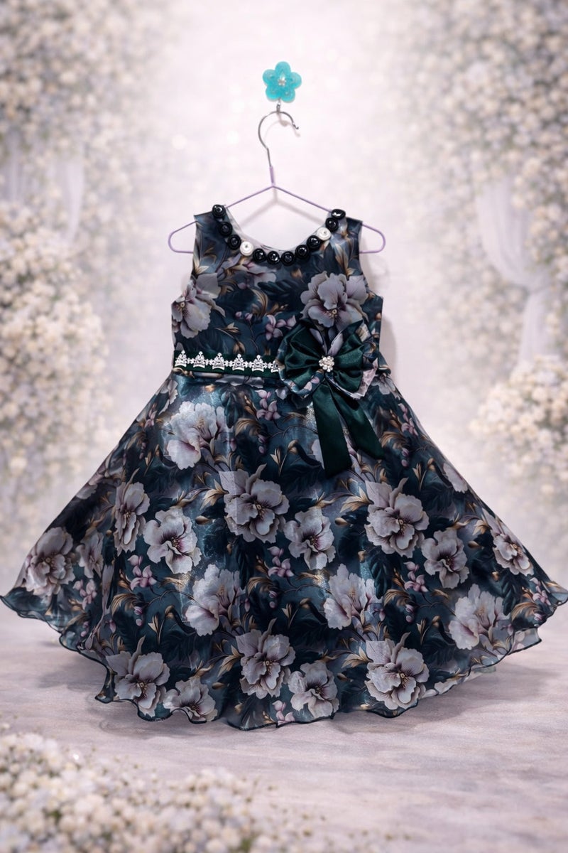 Bloom Party Dress for Girls - Deep Green