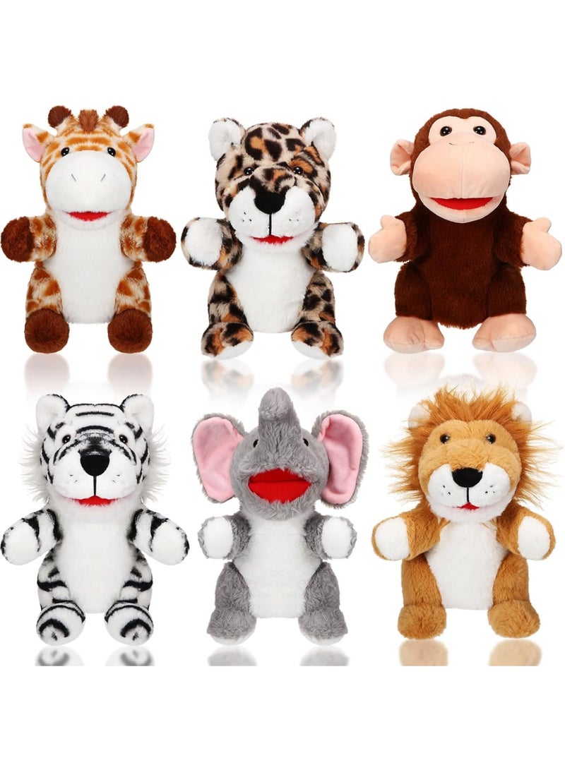 SOLARAE Animal Hand Puppet Set, Animal Friends Deluxe Kids Hand Puppets, with Working Mouth 10 Inches Soft Plush Kids Hand Puppets for Bedtime Stories, Drama Performance, Teaching (6 PCS) - Image 1