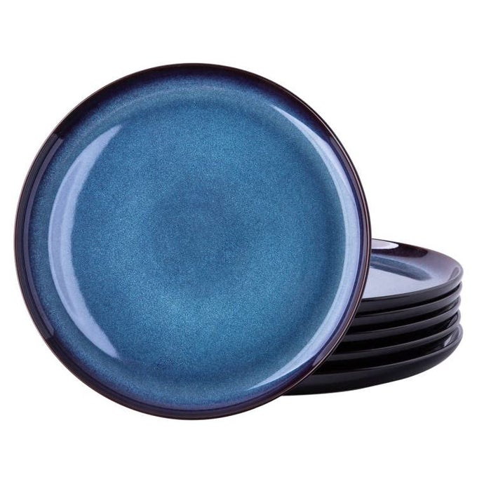 CERAMIC PLATE SET OF 685 INCH REACTIVE GLAZE LIGHT WEIGHT PORCELAIN SALAD PLATESMODERN SHAPE DINNERWARE DISHES SET FOR KITCHENMICROWAVEDISHWASHEROVEN SAFERESISTANTINDIGO BLUE