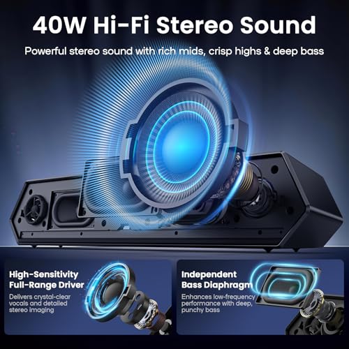 Deeyaple Computer Speakers, 40W PC Speakers for Desktop Monitor with Bluetooth 5.3 & USB Audio, HiFi Stereo Gaming Soundbar with Custom EQ Software, Dynamic RGB Lighting for Laptop, PS4, PS5, Black. - Image 3