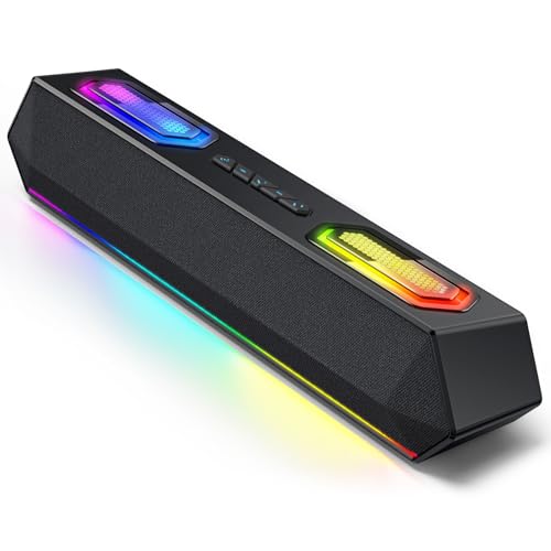Deeyaple Computer Speakers, 40W PC Speakers for Desktop Monitor with Bluetooth 5.3 & USB Audio, HiFi Stereo Gaming Soundbar with Custom EQ Software, Dynamic RGB Lighting for Laptop, PS4, PS5, Black. - Image 1