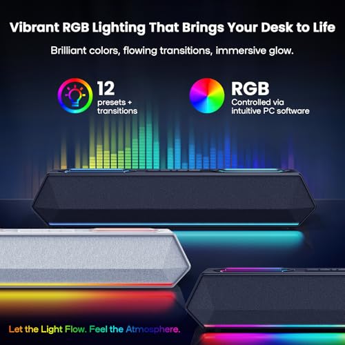 Deeyaple Computer Speakers, 40W PC Speakers for Desktop Monitor with Bluetooth 5.3 & USB Audio, HiFi Stereo Gaming Soundbar with Custom EQ Software, Dynamic RGB Lighting for Laptop, PS4, PS5, Black. - Image 5