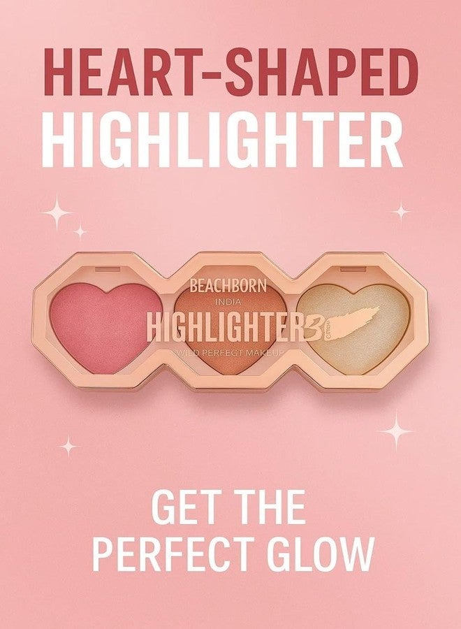 BEACHBORN Heart Shape Highlighter Palette For Makeup | Ultra Blendable & Long Lasting | Blinding Glow (BBI-02-07-SHADE NO.01, 9G) - Image 5