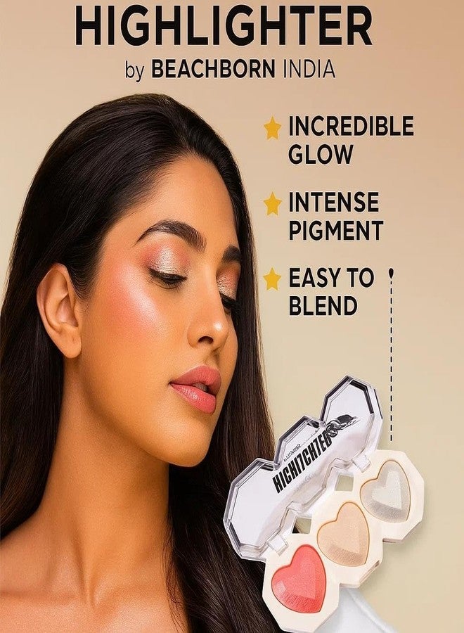 BEACHBORN Heart Shape Highlighter Palette For Makeup | Ultra Blendable & Long Lasting | Blinding Glow (BBI-02-07-SHADE NO.01, 9G) - Image 4